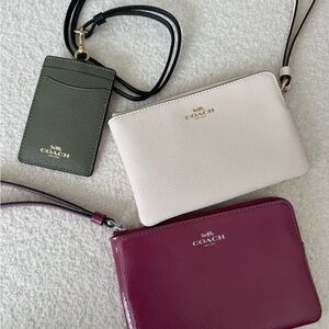 Coach Cream, Green, and Purple Clutch Set